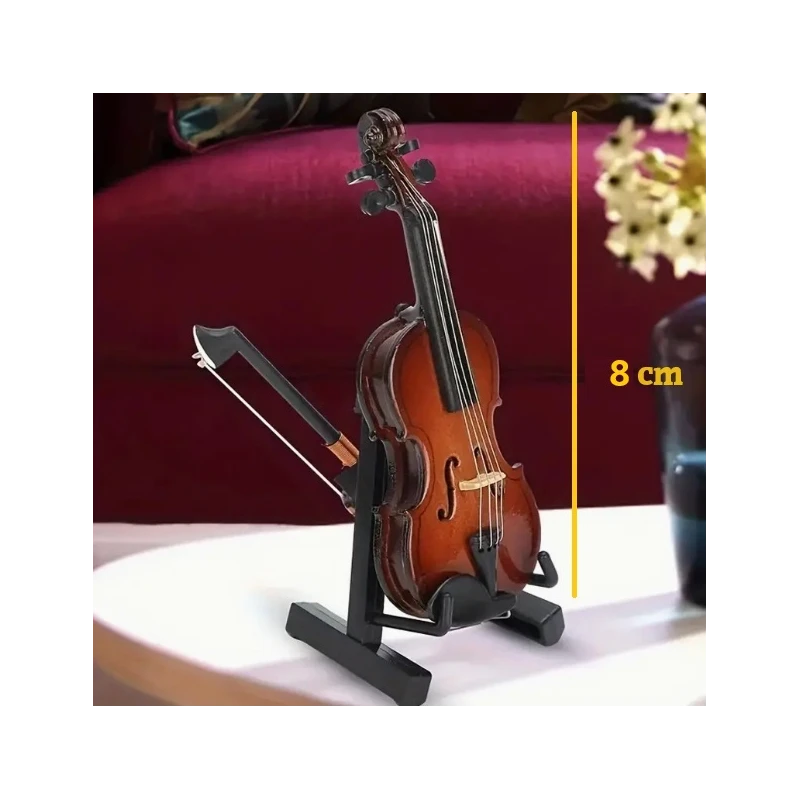 violon fait main (marron) avec archet, étui à violon et support environ 8 cm