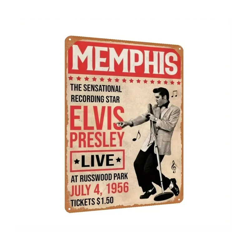 Wandbord  ELVIS PRESLEY "Memphis 1956"- Vintage Retro - Mancave - Wand Decoratie - Reclame Bord - Metalen bord