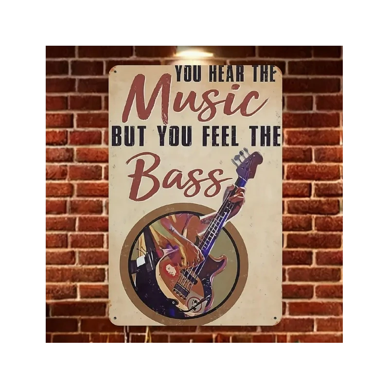 Metalen wandbord "You hear the MUSIC but you feel the BASS"