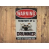 Wandschild Metallwandschild "WARNING Territory of a drummer" - Mancave - Wanddekoration -