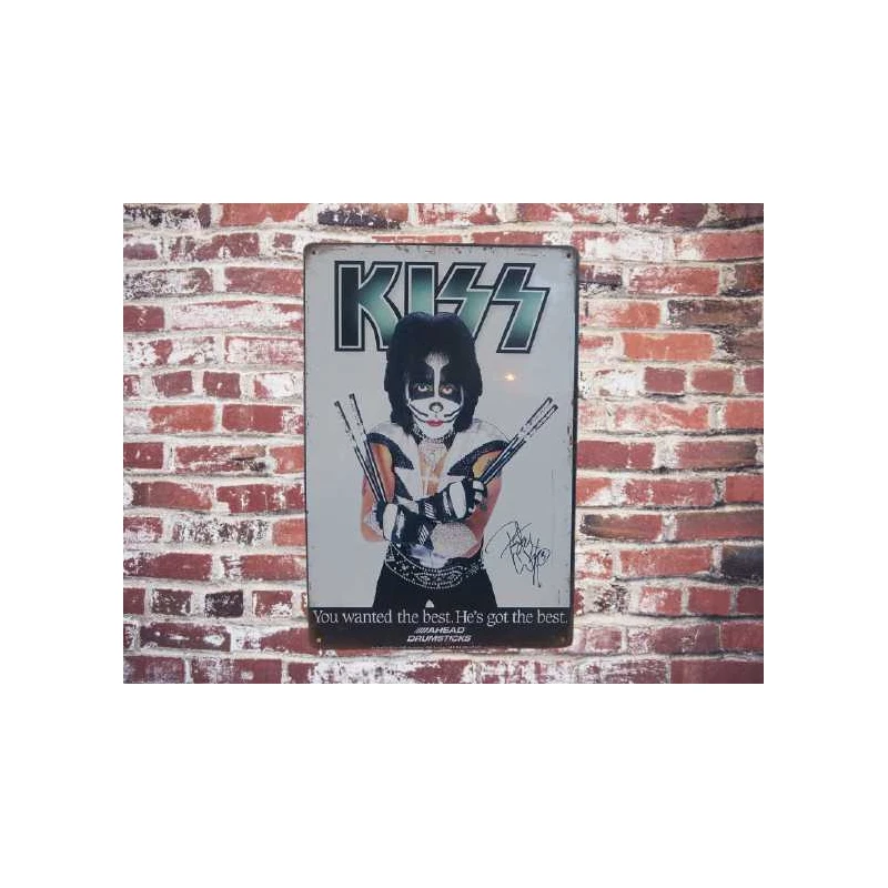 Wandbord  PETER CRISS met handtekening KISS  - Vintage Retro - Mancave - Wand Decoratie - Reclame Bord - Metalen bord