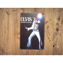 Wandbord  ELVIS PRESLEY 'The king lives on'- Vintage Retro - Mancave - Wand Decoratie - Reclame Bord - Metalen bord