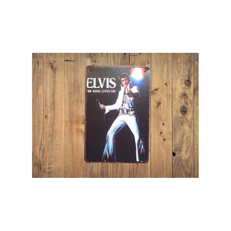 Wandbord  ELVIS PRESLEY 'The king lives on'- Vintage Retro - Mancave - Wand Decoratie - Reclame Bord - Metalen bord