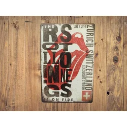 Wandbord  The ROLLING STONES  'On Fire Zurich 2014'- Vintage Retro - Mancave - Wand Decoratie - Reclame Bord - Metalen bord