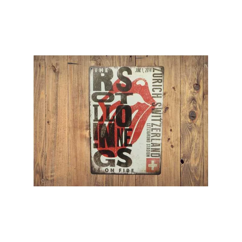 Wandbord  The ROLLING STONES  'On Fire Zurich 2014'- Vintage Retro - Mancave - Wand Decoratie - Reclame Bord - Metalen bord