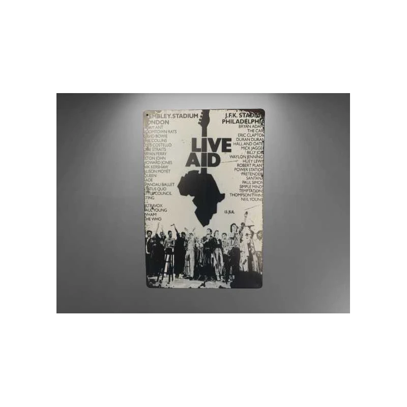 Wandbord LIVE AID  '13 juli 1985' Vintage Retro - Mancave - Wand Decoratie - Reclame Bord - Metalen bord