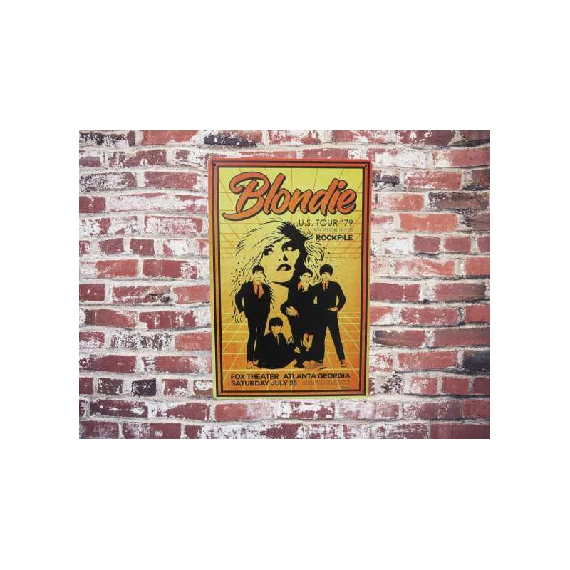 Wandbord BLONDIE  'US tour 1979' - Vintage Retro - Mancave - Wand Decoratie - Reclame Bord - Metalen bord