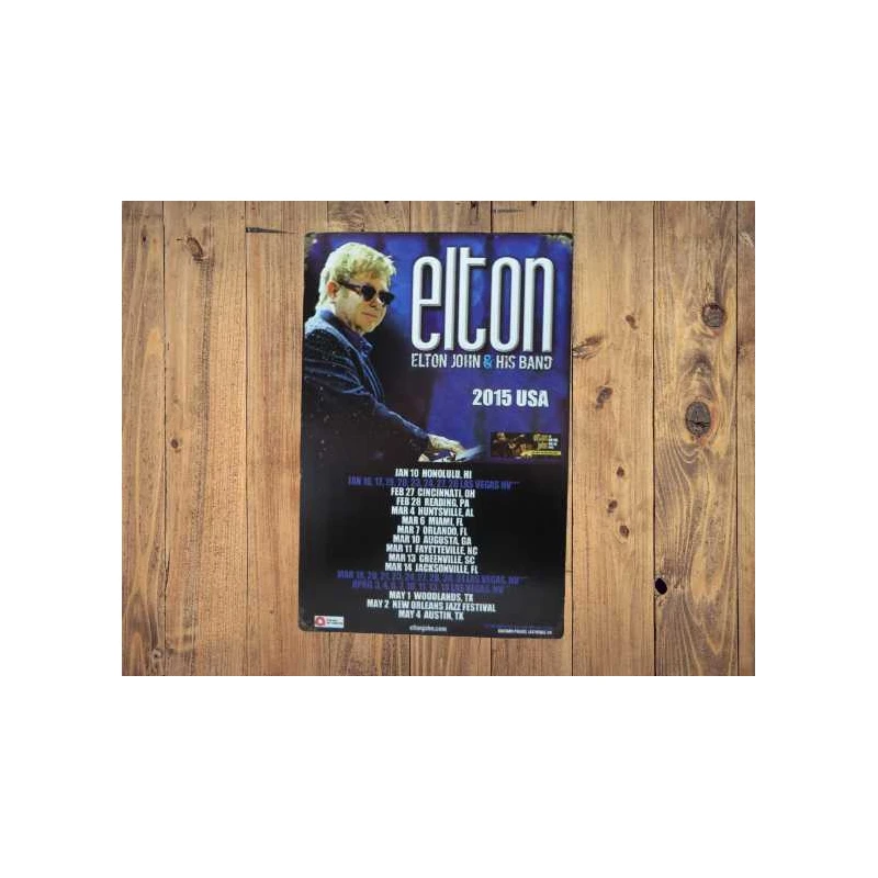 Wandbord  ELTON JOHN  'USA Tour 2015' Vintage Retro - Mancave - Wand Decoratie - Reclame Bord - Metalen bord