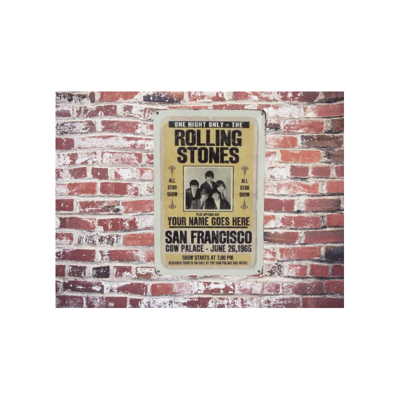 Wandbord Rolling Stones "26-6-1965" - Vintage Retro - Mancave - Wand Decoratie - Reclame Bord - Metalen bord