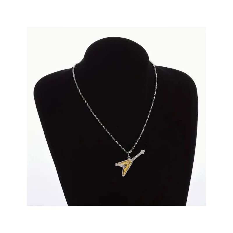 Collier avec pendentif guitare (Epiphone Flying-V)) argenté