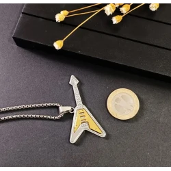 Collier avec pendentif guitare (Epiphone Flying-V)) argenté