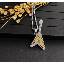 Collier avec pendentif guitare (Epiphone Flying-V)) argenté